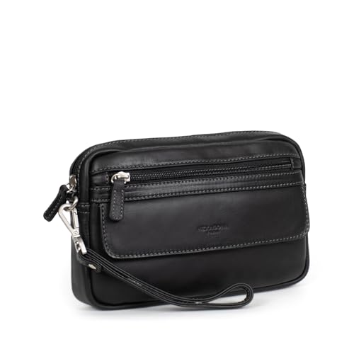 Pochette en cuir Hexagona 47969 Noir : maroquinerie fine au design épuré de 23 cm