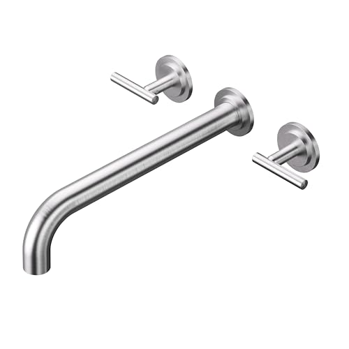 WOWOW Wall Mount Tub Filler Brass Long Reach Brushed Nickel Bathtub Faucet