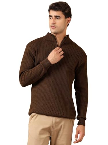 Image of Kvetoo Men High Neck Zipper Full Sleeve Woolen Winter Sweater