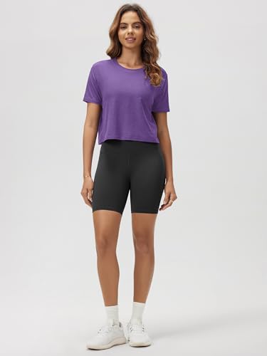 Image of ODODOS Women's Performance Cropped Tee Ultra Soft odSTRATUM Tech Short Sleeve Relaxed Top Crew Neck T-Shirts