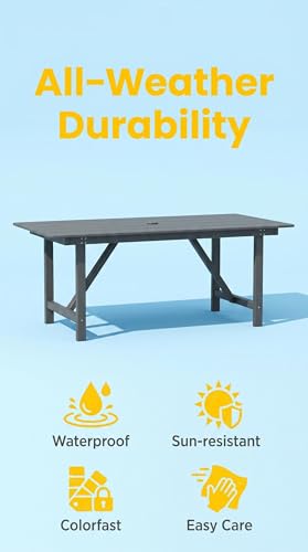 Image of Amopatio HDPE Patio Outdoor Dining Table for 6 All Weather 67'' Rectangular Table with Umbrella Hole for Porch Deck Garden Backyard Poolside