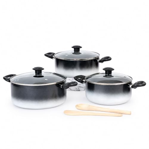Image of Kreme Aura Granite Non Stick 8 Pcs Cookware Set | Aluminum Casserole Set with Glass Lid | 2.5 LTR + 3.5 LTR + 4.5 LTR | Uses Less Oil | Induction Base Gas Compatible | Biryani Pot | PFOA-Free, Ivory