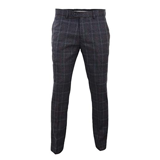 Paul Andrew Herr marinblå grå kol tweed rutiga byxor persienner vintage