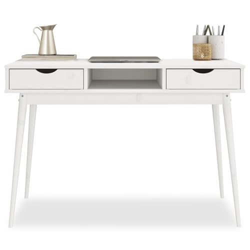 IDIMEX Schreibtisch Stefano mit 2 Schubladen und Fach weiß - Bürotisch aus Massivholz. Langlebiges Material, schadstoffarme Lacke
