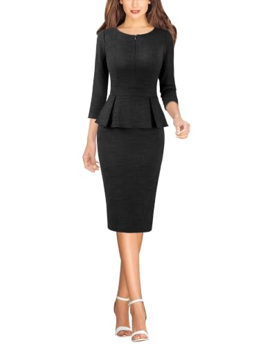 Image of VFSHOW Womens Work Business Office Front Zipper Peplum Church Sheath Dress