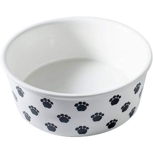 陶器製 猫用食器 犬用食器 猫と犬用フード&ウォーターペットフィーダー 中型・小型猫と犬用ペット用品 (L,黒い足跡)