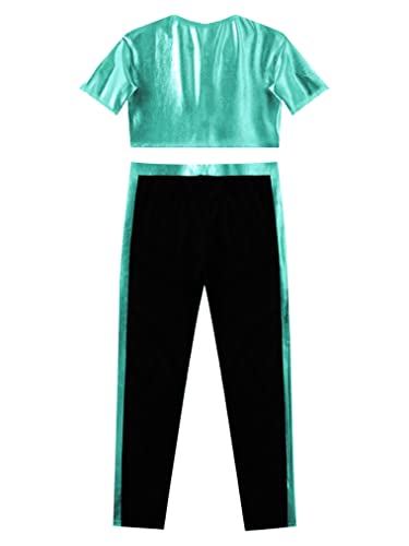 Kids Girls Metallic Crop Tops with Leggings Pants Set 2 Piece Dance Training Outfits Athletic Sport Tracksuit4