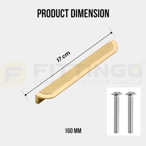Image of VEZEL Aluminium Cabin Handle /Wardrobe Handle - Modern Cabinet Pull for Wardrobe, Drawer & Cabinets Furniture (PVD Gold) -160mm - Pack of 1-| 3 Years Warranty |
