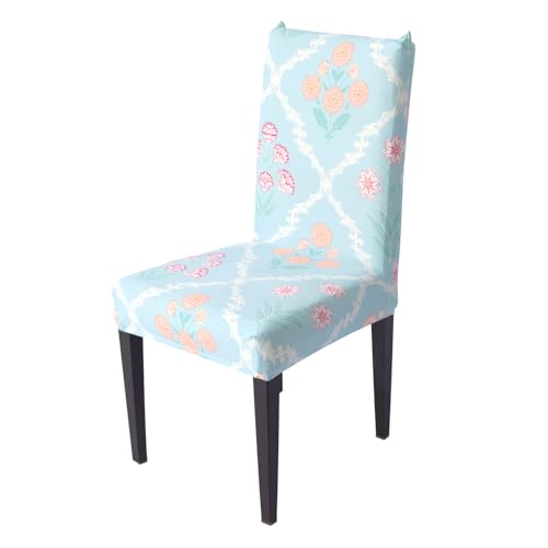 Image of House of Quirk Elastic Chair Cover Stretch Removable Washable Short Dining Chair Cover Protector Seat Slipcover (Pack of 1, Gulshan Sky)