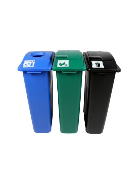 Waste Wise 69 Gallon Recycled HDPE Waste and Recycling Center for Commercial Spaces for Paper, Cans, Waste with Lids
