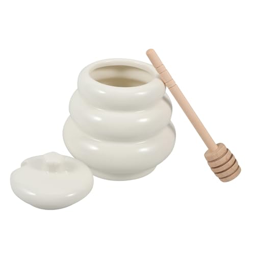 Cabilock 1 Set Ceramic Honey Dispenser Jar with Lid Dipper Lidded Honey Container for Kitchen Dining Versatile Syrup Jars Design