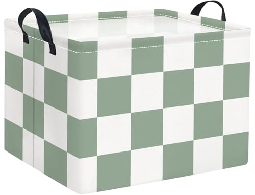 Image of Rectangular Baby Kids Storage Basket for Home Kitchen Girls Cute Toy Storage Bin Organizer Shelf Book Room Decor(Green Checkered)