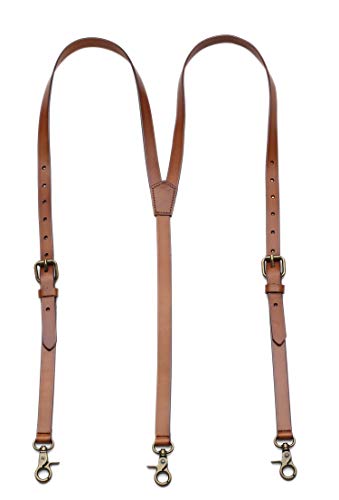 Geneinue Leather Suspenders for Men Y Back Design Adjustable Brown Gneuine Leather Suspender Groomsmen Gift for Wedding