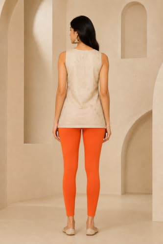 Image of Women's Cotton Lycra Ankle Length Leggings | Regular Rise, Soft 4 Way Stretch Fabric | Casual & Ethnic Wear