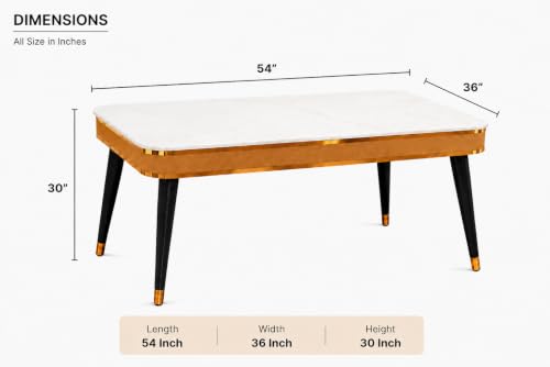 Image of WOODEN SPACE Majestic 4 Seater Wooden Dining Table Set | Urban Marble Top Dining Table with Chairs for Dining Room & Kitchen (Mustard Modern Vintage)