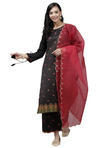 Image of INDO ERA Women's Embroidered Viscose Straight Kurta With Pant & Dupatta Set (KH9BK9175)