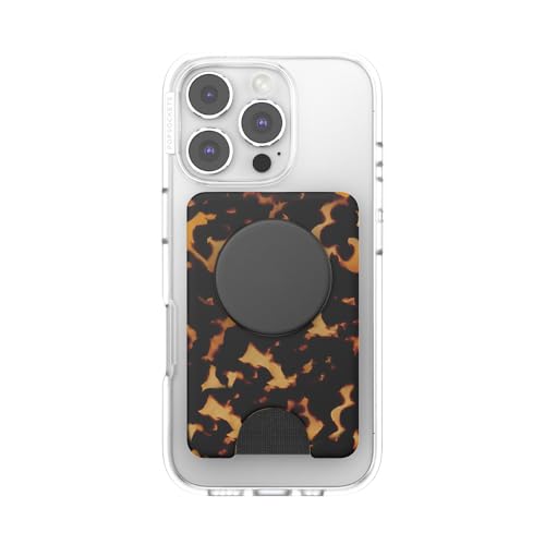 Image of PopSockets Phone Wallet for MagSafe, Phone Card Holder with Grip, Tortoise Shell - Tortoiseshell