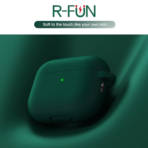 Image of R-fun for AirPods Pro 3 Case (2025), Soft Silicone Protective Case Cover Compatible with Apple AirPods Pro 3rd Generation (USB-C Cable) for Women Men with Cleaning Kit and Keychain, Black Green