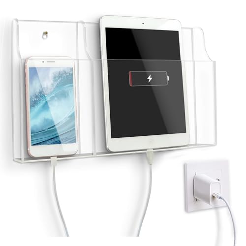 VANCORE Clear Wall Mounted Phone Holder Acrylic Remote Control Holder Media Organizer Caddy with...
