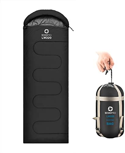 ECOOPRO Warm Weather Sleeping Bag - Portable, Waterproof, Compact Lightweight, Comfort with Compression Sack - Great for Outdoor Camping, Backpacking & Hiking-83 L x 30" W Fits Adults (B-Black)