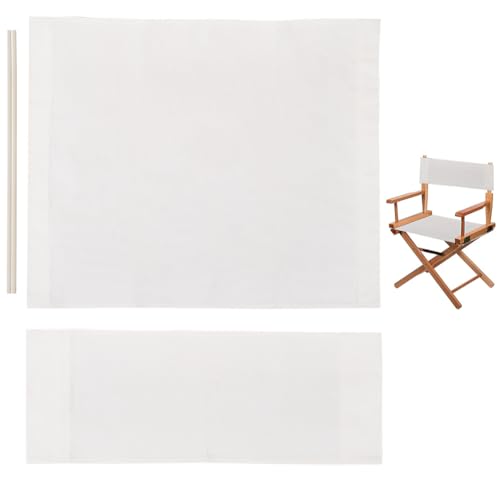 GORGECRAFT 1 Set Stuhl-Ersatz-Leinenstoff Weiß Lässiger Regiestuhl-Bezug Ersatz-Leinenstoff Für Sitzfläche Und Rückenlehne Mit 2 Holzstäben Für Tragbaren Klappbaren Regiestuhl Garten Outdoor