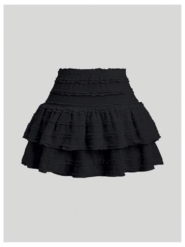 GORGLITTER Women's High Waisted Tiered Ruffle Skirt Cute A Line