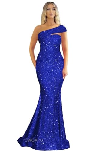 Image of One Shoulder Sequin Prom Dresses Long Sparkly Mermaid Evening Gowns for Women Bodycon Formal Dresses 2025