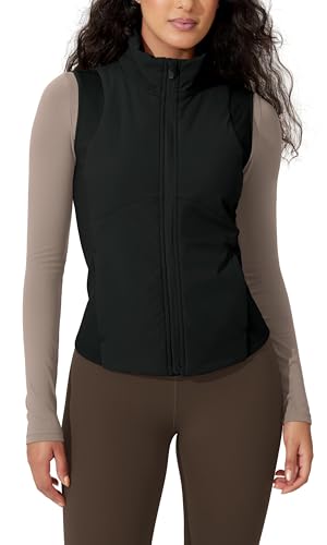 ODODOS Women's Padded Vest with Pockets Athletic Stand Collar Sleeveless Warm Outerwear Zip Up Gilet