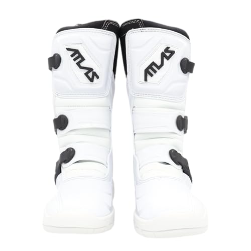 Atlas Brace Traction Boots (Youth - Size: 2) with Mud Gaiter 3-Buckle Closure with Adjustable Straps for Use In: Enduro Racing Powersports Motocross (White)