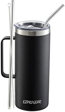 Ezprogear 700 ml Stainless Steel Coffee Mug Blue Sapphire Tumbler Double Wall with Handle and Lid (24 oz, Sapphire)