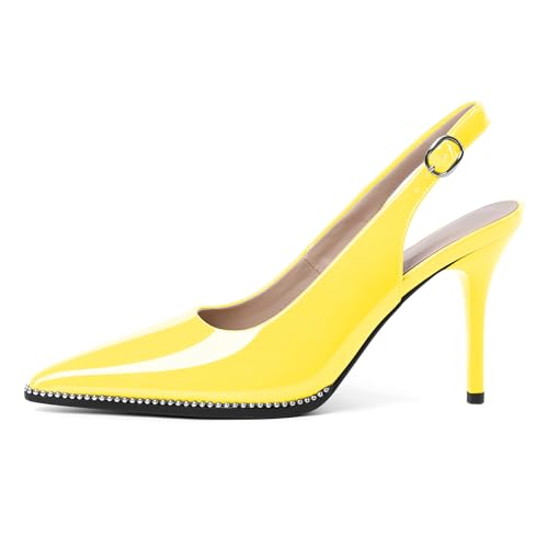 Image of SAMMITOP Women Slingback Heels Stilettos Closed Pointed Toe High Heel Silver Beaded Pumps Comfortable 3.5 Inch High Heels for Women Dressy Shoes