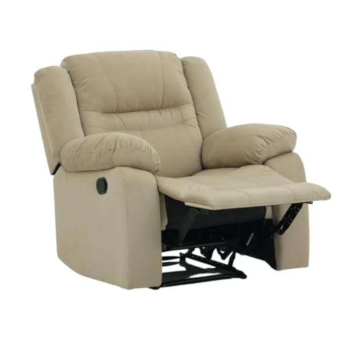 Image of Royaloak Melaka Malaysian Fabric Recliner Single Seater | Tufted Design with High-Density Foam & Plush Armrest | Smooth Manual Reclining Chair with Sturdy Metal Base & Pocket Springs Support