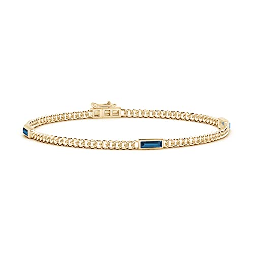 Angara Natural London Blue Topaz Three Stone Bracelet for Women in 14K Solid Gold | Birthday, Engagement, Anniversary, Wedding Jewelry Gift for Women
