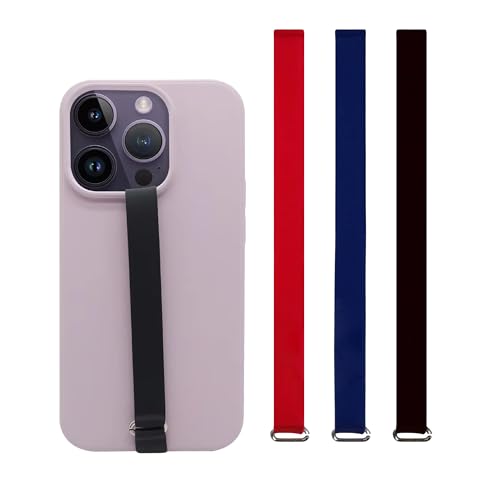 Bilymate Reusable Silicone Phone Grip Strap (3 Pack) - Wireless Charging Compatible, Detachable Loop Holder for iPhone & Android Cases - Black+Blue+Red