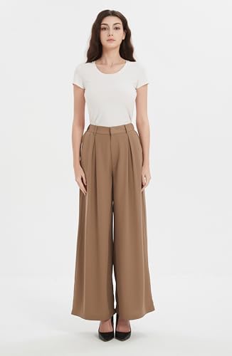 Tronjori Women High Waist Casual Wide Leg Long Palazzo Pants Trousers Regular Size