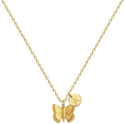 Initial Butterfly Pendant Necklace 