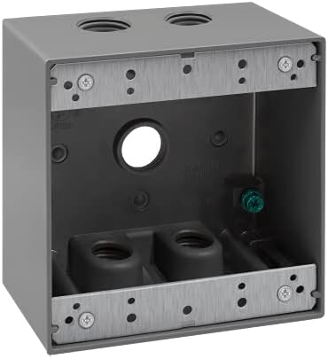 ENERLITES Weatherproof Outlet Box with Five 1/2-in Threaded Outlets, Outdoor Electrical Box, 5 Holes 0.50” Each, 2-Gang, 4.53” Height x 4.53” Length x 2.16” Depth, EN2550 Grey