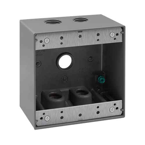 Enerlites Weatherproof Outlet Box With Five 1/2-In Threaded Outlets, Outdoor Electrical Box, 5 Holes 0.50” Each, 2-Gang, 4.53” Height X 4.53” Length X 2.16” Depth, En2550 Grey #TOP5