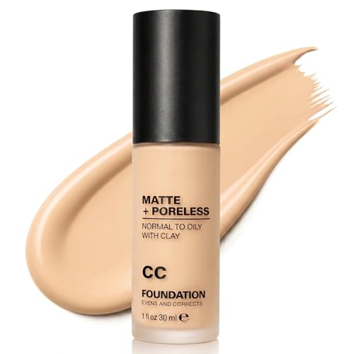 CC Cream Foundation, Flawless Matte Concealer Oil Control Color Correcting Face Makeup, Pore Minimizing Medium Coverage CC, Lightweight Up To 24H Wear for Normal to Oily Skin 02 Beige, 1 fl oz