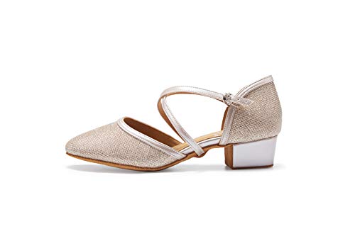 HXYOO Closed Toe Low Heel Glitter Ballroom Dance Shoes for Women Salsa Latin Wedding Party 1 1/2“ Heel S11-1
