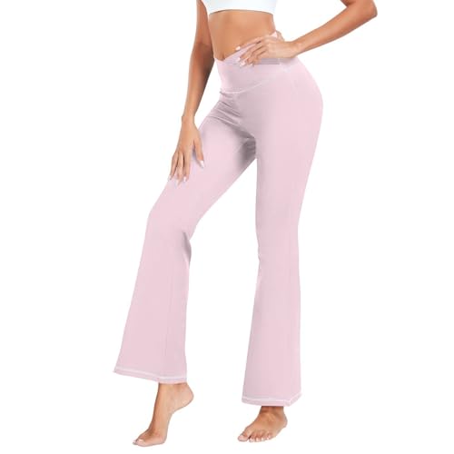 Sage - Pantalones de yoga acampanados para mujer, cintura alta y pierna ancha, leggings de entrenamiento para mujer, Rosa hermoso, S Largo