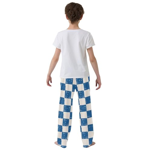 Boys' Pants Light Blue Checkerboard Doodle Long Bottoms Jogger Pants Elastic Waist Trousers with Pockets S-XL3