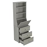 Inval, 71.25”H x 25.98”W x 14.76”D, Smoke Oak Credenza Work Center, Secretary Desk with Hutch, Drawers, Storage Shelves