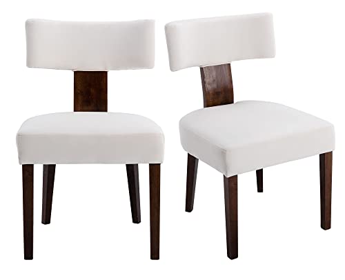 Vescasa Upholstered Farmhouse Dining Chairs With Wood Legs, Mid-Century Modern Velvet Padded Dining Chairs With Curved Open Back For Dining Room, Kitchen, Set Of 2, Cream #TOP7