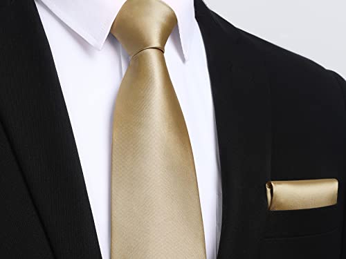 Image of HISDERN Mens Solid Color Ties Formal Satin Necktie and Pocket Square Set Classic Wedding Business Tie & Handkerchief