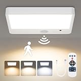 Temracha Motion Sensor Light with Remote Control, Rechargeable Wireless Ceiling Light Fixture, Magnetic Battery-Powered LED Light, 3 Color Temperatures, for Bathroom, Garage, Stairs, Closet, Shower