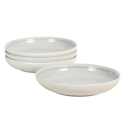 Image of Gibson Elite Beckett 4-Piece Ash White Dinner Bowl Set - Reactive Glaze Stoneware - Shallow Pasta Bowls - Round Wide-Rim Design - Microwave & Dishwasher Safe