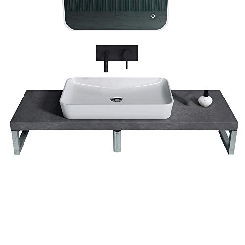 sogood Plan de Vasque Gris 45x100cm Meuble sous Lavabo Anthracite Plan Lave Mains avec 2 Supports en INOX
