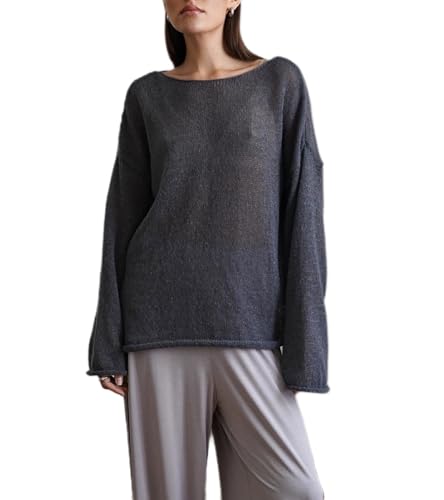 Image of Sweters for Women, Womens Sweater, O-Neck Solid Color See Through Pullover Jumper Shirt Beach