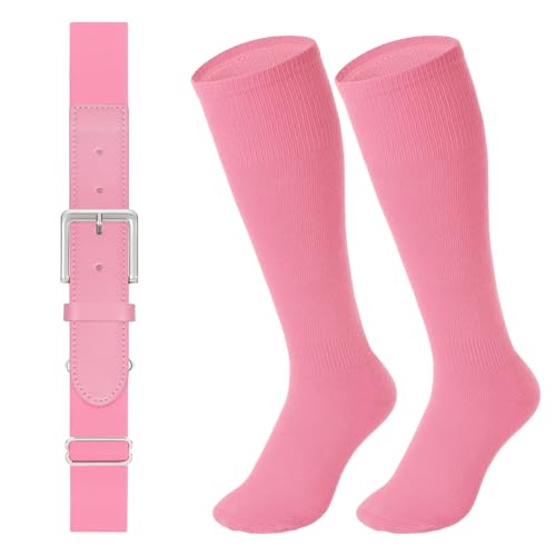 Image of LEACOOLKEY Baseball Belt and Socks Combo Set Adjustable Softball Socks and Elastic Belt for Youth and Adult